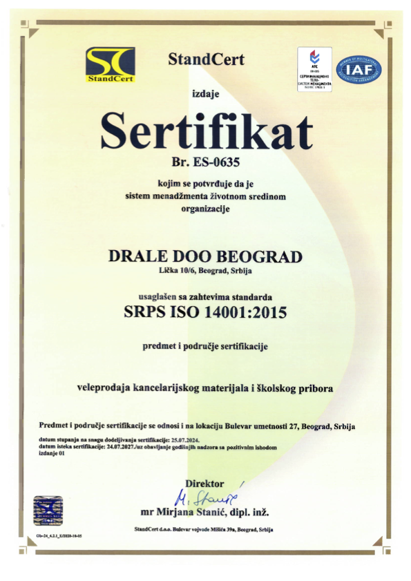 ISO 14001:2015 sertifikat