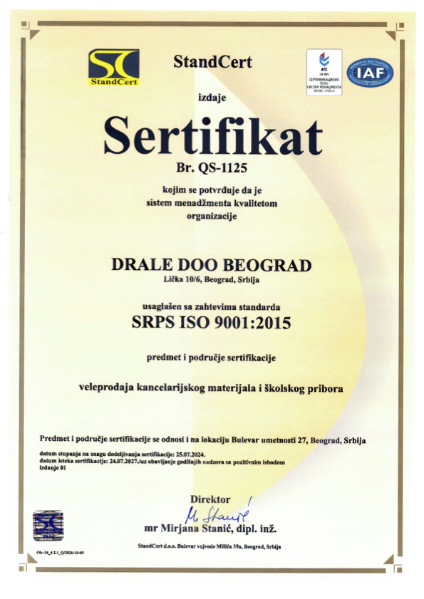 ISO 9001:2015 sertifikat